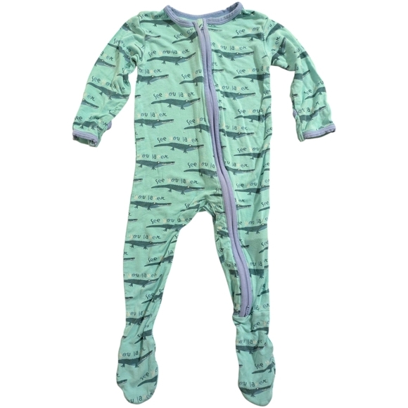 KicKee One-piece Sleeper Footie Pajamas Green Alligator Baby Boys 6-9 Months - Picture 1 of 5